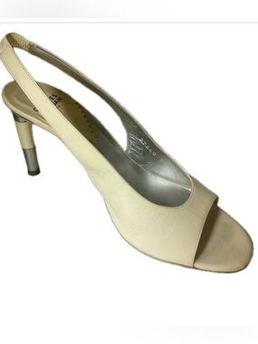 CHARLES JOURDAN Cream Open Toe Slingback Heel Shoe size 7.5